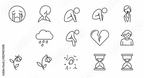Emotional Distress and Sadness Line Icons Collection