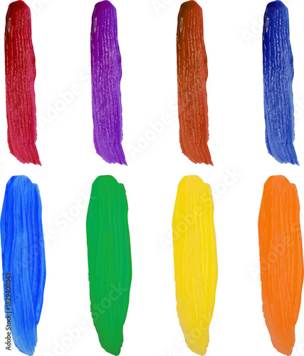 brush strokes with acrylic paint, 2 types of brushes and 8 shades