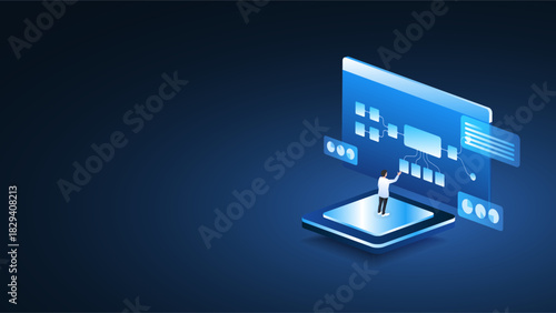 AI workflow automation artificial intelligence. ai agent isometric data analysis and workflow management automation system.