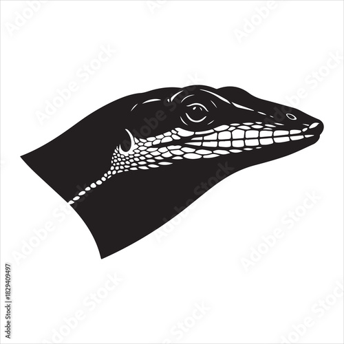 Stylized Black and White Silhouette of a Lizard Head Profile View