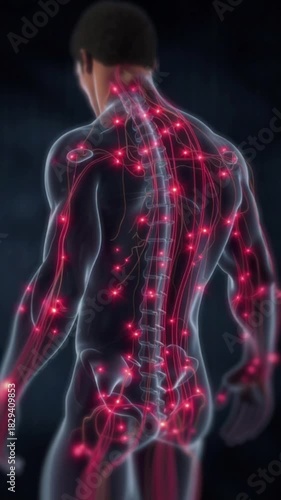 Watch a dynamic human anatomy animation displaying the intricate nervous system and spinal cord, perfect for medical education and health visualizations