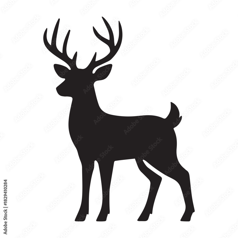 Fototapeta premium Standing Male Deer Buck Silhouette Vector Illustration Isolated on White Background