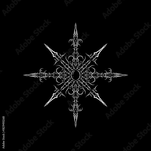Cyber sigilism star ornament with sharp tribal symmetry, perfect for tattoos, streetwear prints, posters, and futuristic digital art projects