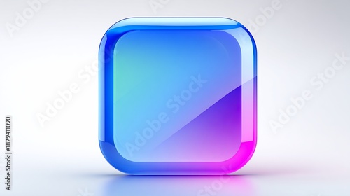 Glossy, rounded square with vibrant gradient hues. Reflective surface on white backdrop