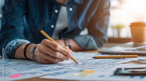 Person sketching on paper creative process for website design or development