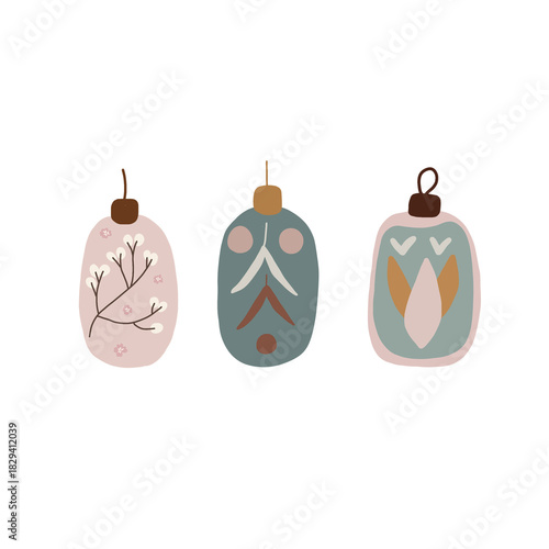 Minimal Pastel Christmas Elements | Hand-Drawn Cute Holiday Clipart Set
