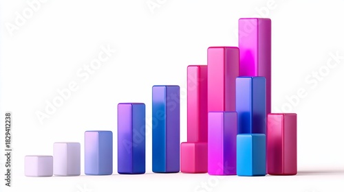3D rendered, colorful, ascending bar graph isolated on a clean white background