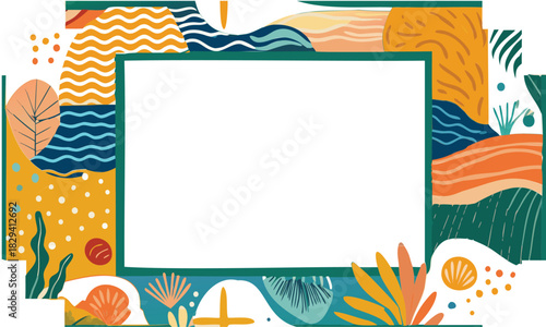Orange floral art vector illustration frame border design pattern for holiday card decoration