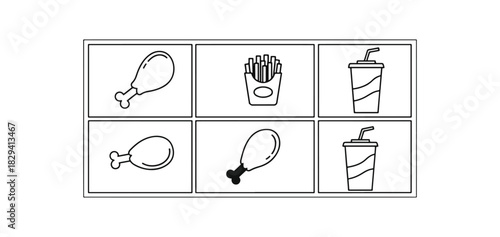 Fast food icons black and white isolated design