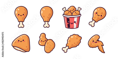 Cartoon chicken leg and nuggets collection vector illustration