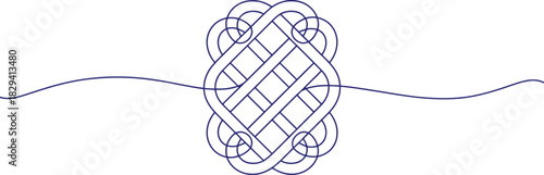 Blue geometric design with wavy line on white backdrop