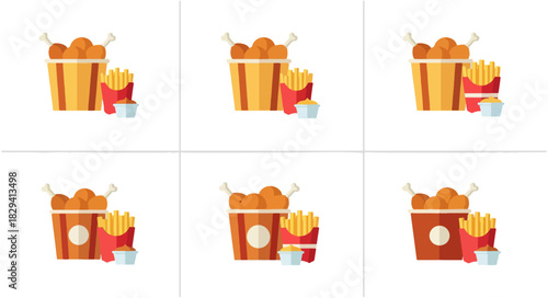 Cartoon fried chicken and french fries set illustration