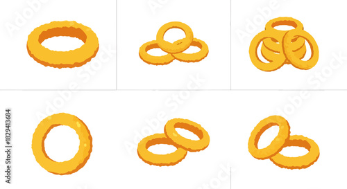 Golden fried onion rings assortment isolated on white background