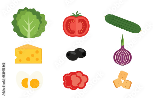 Fresh salad ingredients isolated on black background