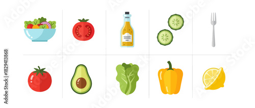 Vegetable and salad ingredients arrangement illustration