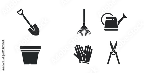 Gardening tools silhouette collection for design and illustration