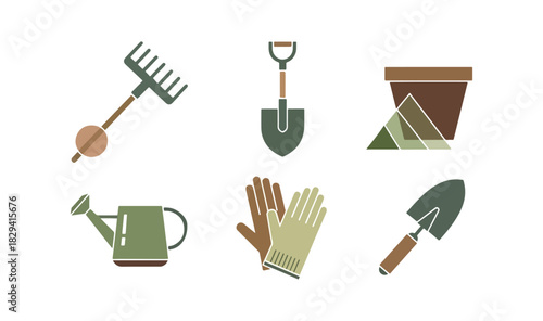 Gardening tools set illustration on black background