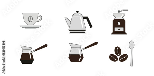 Coffee preparation icons set