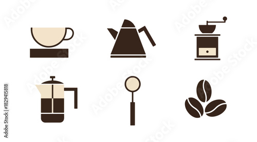 Coffee preparation equipment illustration set