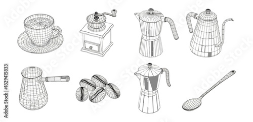 Coffee making equipment set isolated vector illustration