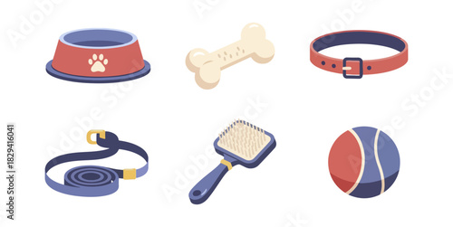 Dog supplies set isolated illustration