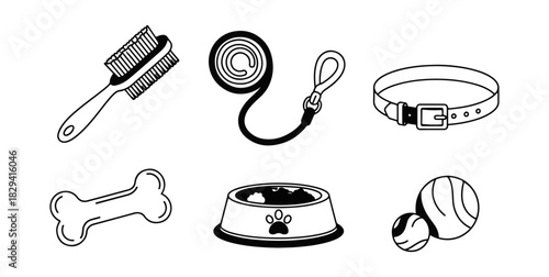 Pet supplies illustrated vector set minimalist style design elements