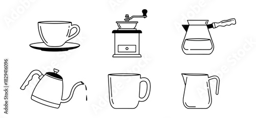 Dog accessories collection in monochrome style on black background