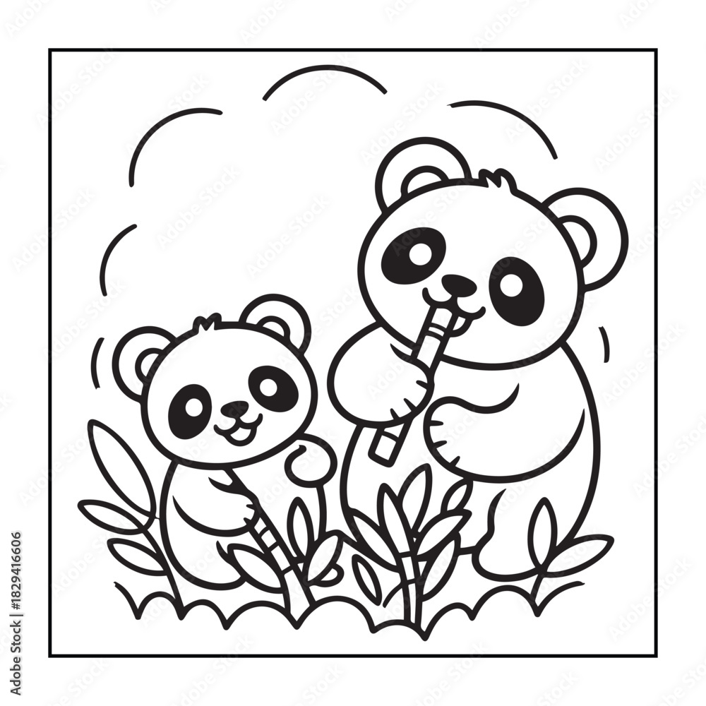 Fototapeta premium Kids-friendly group of animals set black and white coloring pages.
