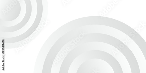 Minimalist white and grey background with abstract concentric circle patterns. Clean and modern geometric vector design for corporate business presentations. eps10