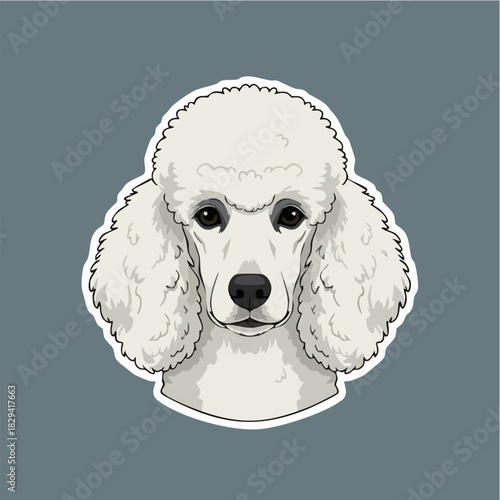 Cute White Poodle Dog Head Sticker Illustration