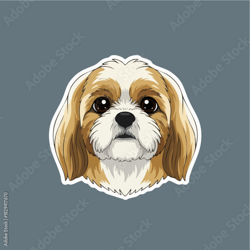 Cute Cartoon Shih Tzu Dog Puppy Face Sticker Graphic