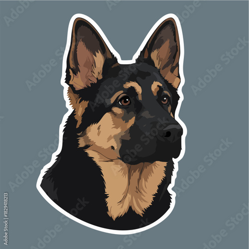 Cute German Shepherd Dog Illustration Head Sticker Vector Design
