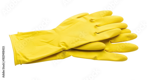 Bright Yellow Rubber Cleaning Gloves On Black Background