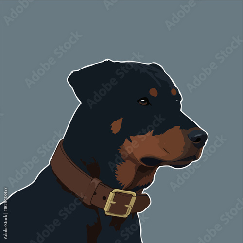 Illustrated Dog Head Portrait with Brown Leather Collar