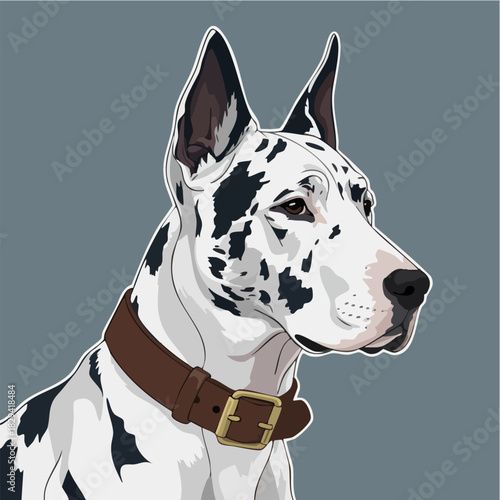 Harlequin Great Dane Dog Head Portrait Sticker Vector Art