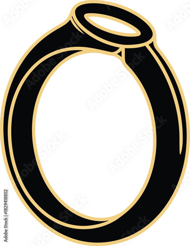 Christmas Black and gold ring with a smooth, rounded band and a subtle inset detail on a white background jewelry