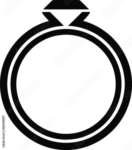 Christmas Black outline icon of a diamond engagement ring on white background wedding gemstone