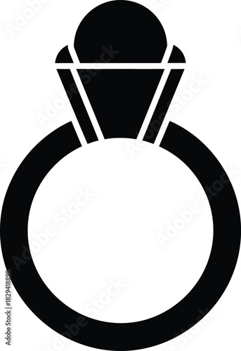 Christmas Black silhouette icon of a diamond engagement ring on a white background illustration