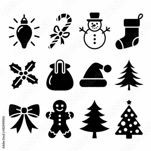 Collection of Christmas icons on white background. Vector