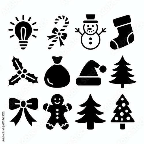 Collection of Christmas icons on white background. Vector