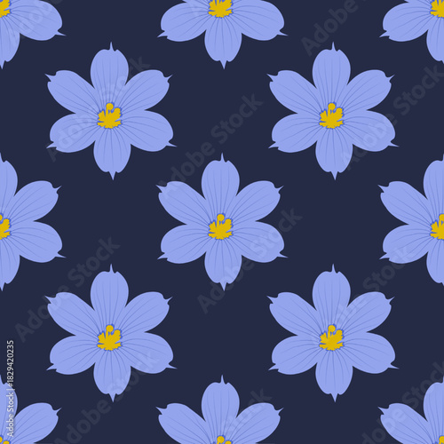 Blue flower pattern design, repeated and symmetrical across the entire frame. The flowers feature six petals and a yellow center