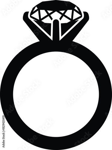 Christmas Black Silhouette Of A Classic Engagement Ring With A Round Diamond jewelry gemstone