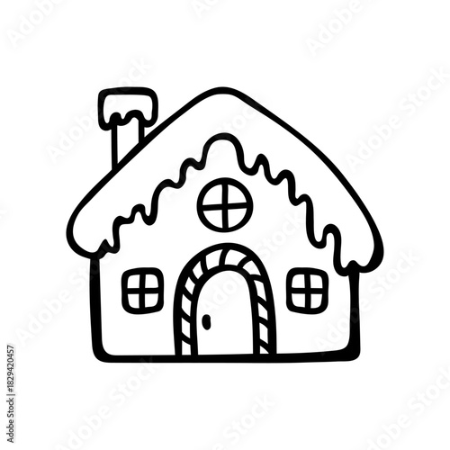 Christmas gingerbread house. Doodle. White background.