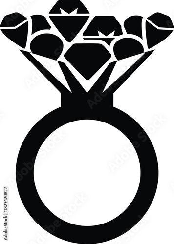 Christmas Black Silhouette of a Large Diamond Engagement Ring with Multiple Gemstones jewelry