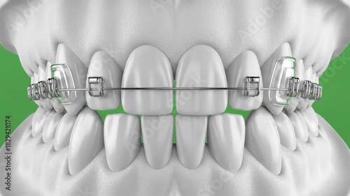 Dental orthodontic braces illustration on green background