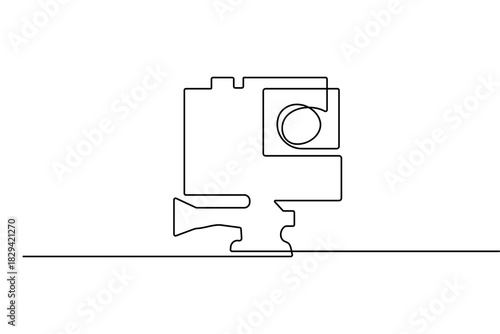 Video recording camera continuous one line drawing in minimalist style isolate outline vector illustration art
