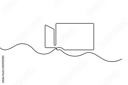 Video recording camera continuous one line drawing in minimalist style isolate outline vector illustration art
