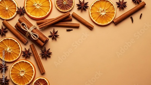 Dried orange slices with cinnamon sticks and star anise