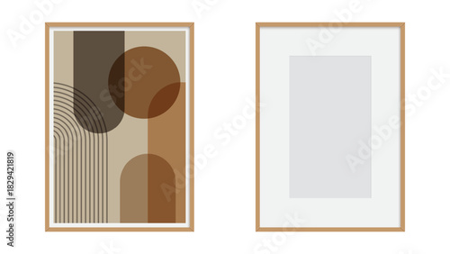 Picture frame. Brown wooden frame with simple geometric shapes on white background