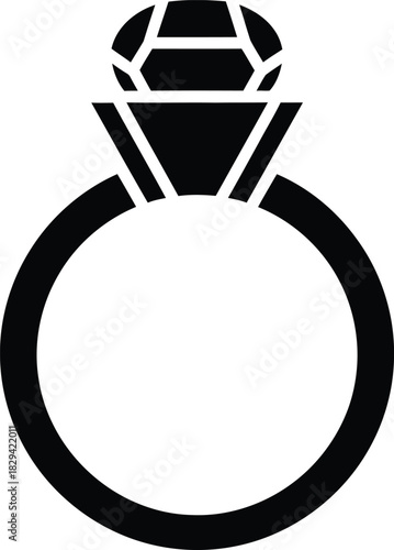 Simple Christmas black silhouette icon of a diamond engagement ring on a white background wedding jewelry